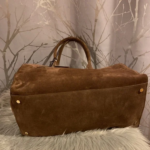 BNWT CLAUDIA FIRENZE Viral Made in Italy Chocolate Brown Suede Satchel Bag - Picture 8 of 15